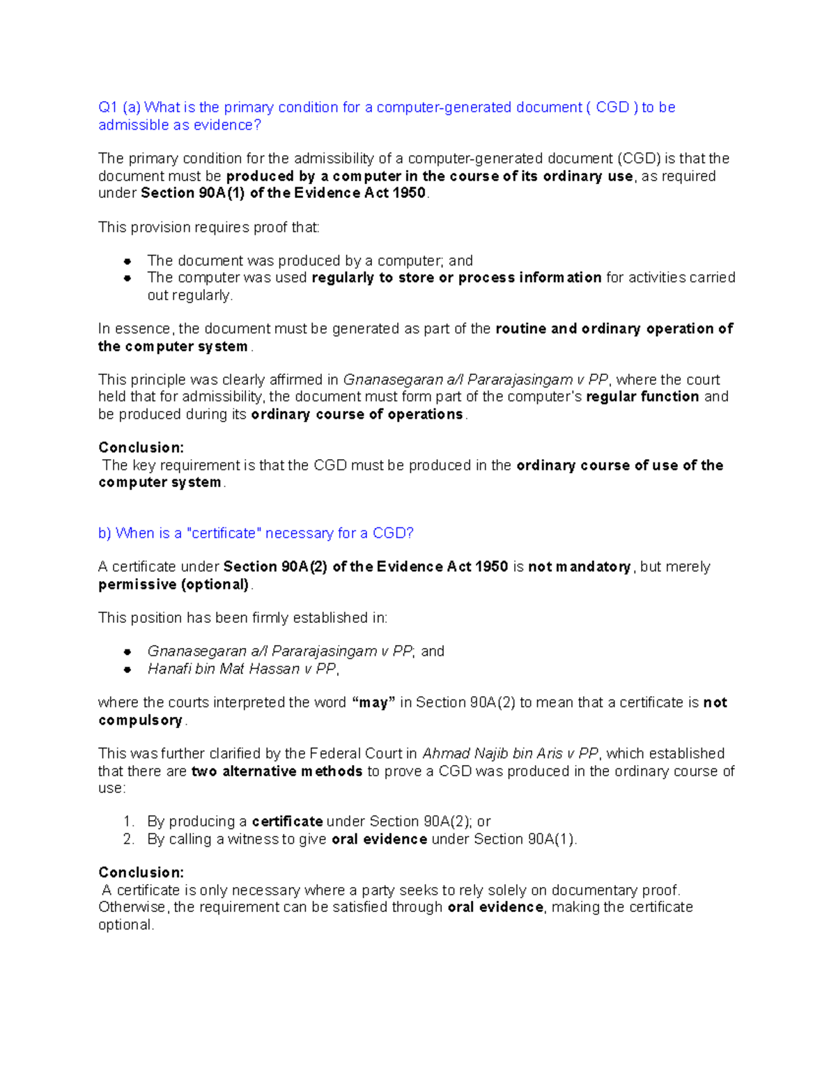 Evidence II Tuto: Admissibility of Computer-Generated Documents - Studocu