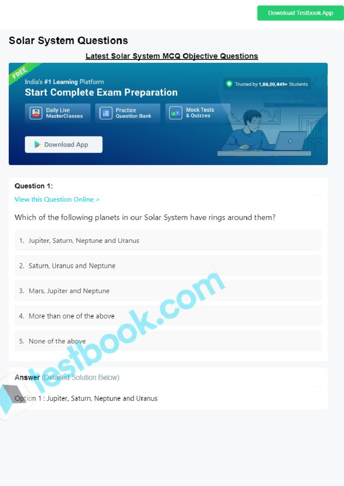 Solar System MCQs with Detailed Solutions for 621F855B013951392 - Studocu