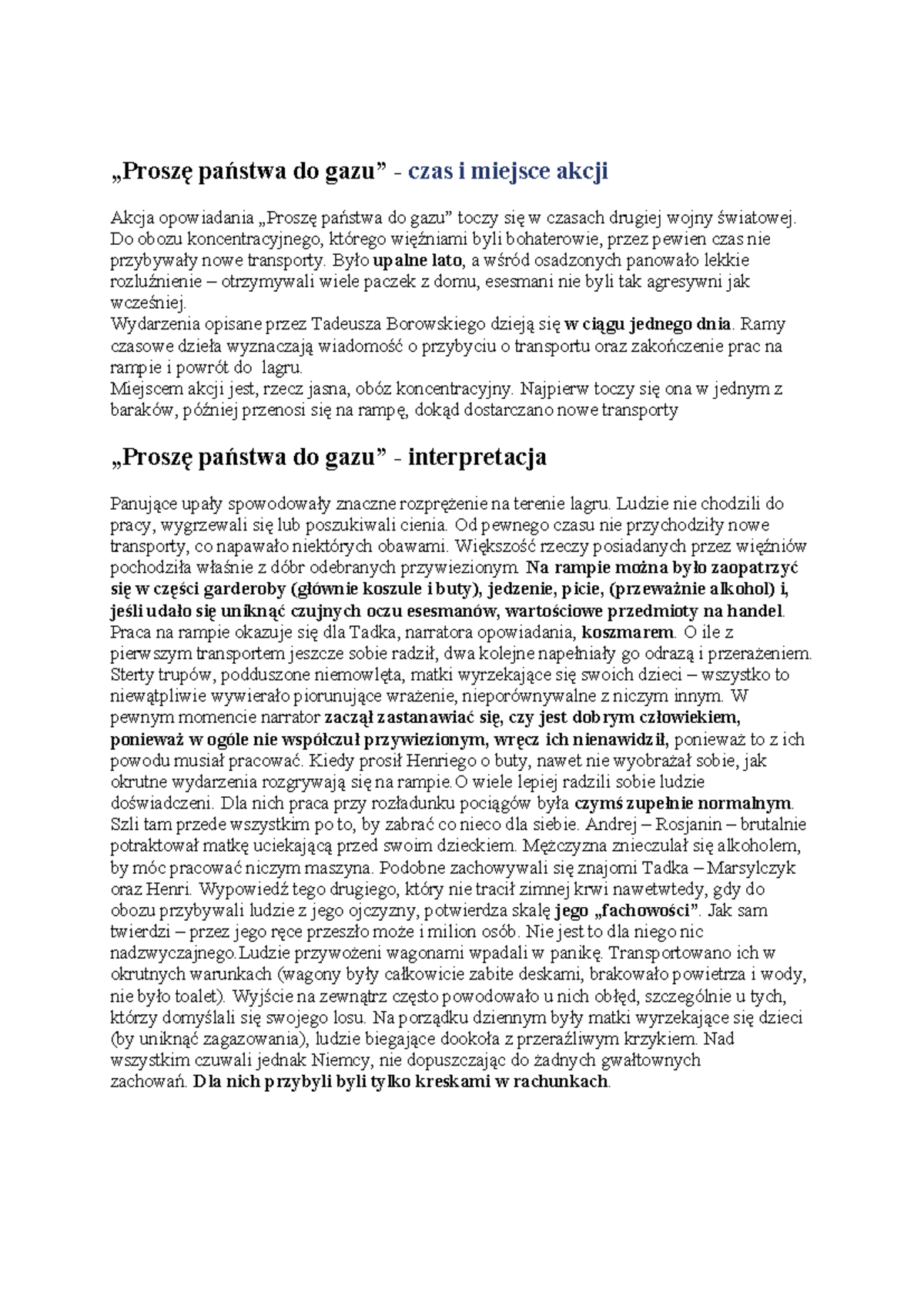 Proszę Państwa Do Gazu Czas I Miejsce Akcji www.studocu.com