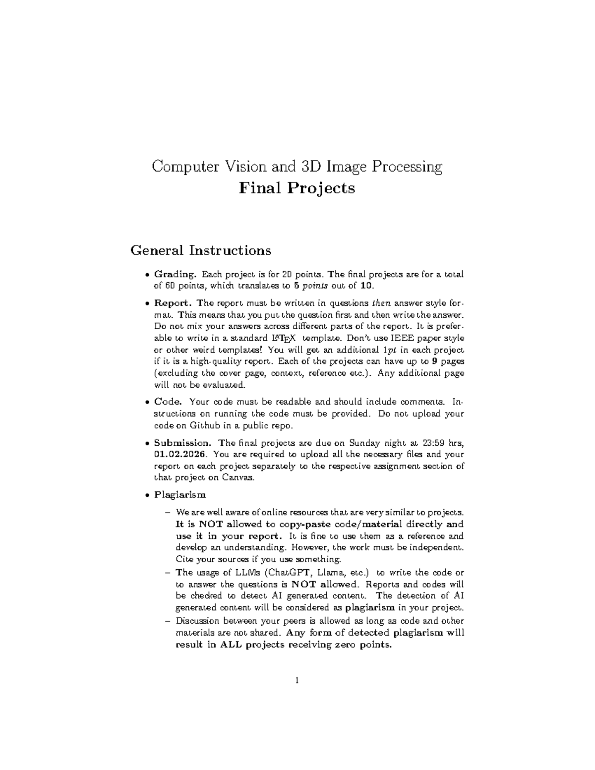 Computer Vision and 3D Image Processing Final Projects Guidelines 2025 ...