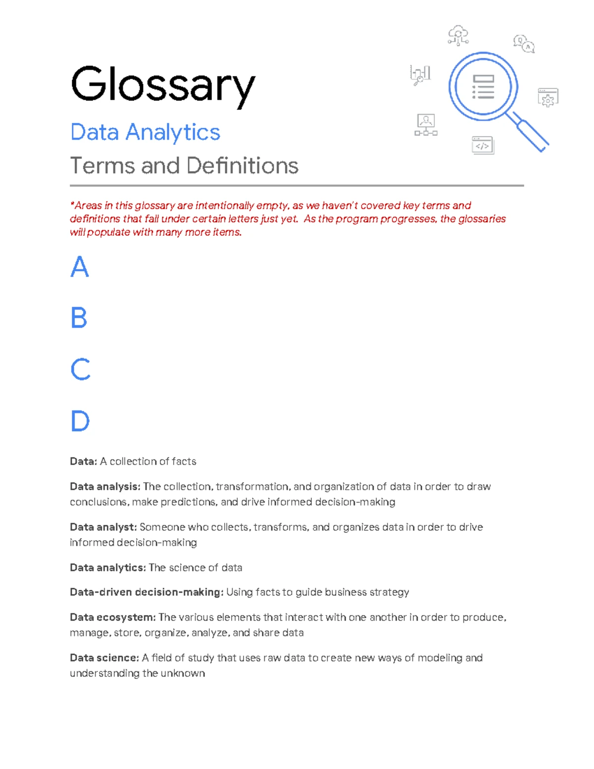Data Analytics Glossary: Essential Terms for Course 1 - Studocu