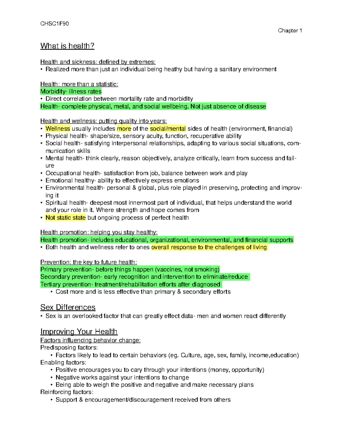 CHSC1F90 Chapter 1 - Health Concepts & Behavior Change Summary - Studocu