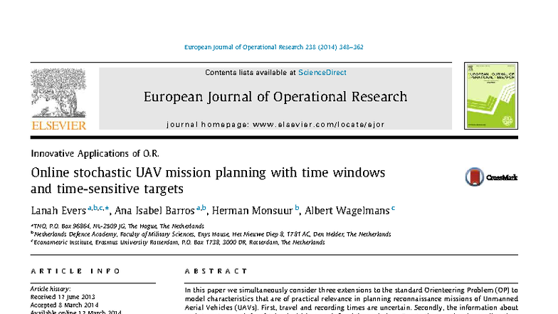 Evers 2014 Elsevier Online stochastic UAV mission planning with time ...