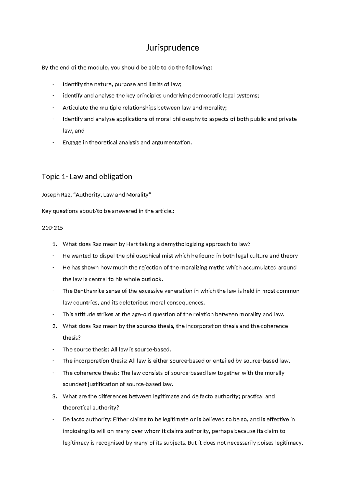 Jurisprudence (JUR 301) Final Exam Notes: Key Concepts & Theories - Studocu