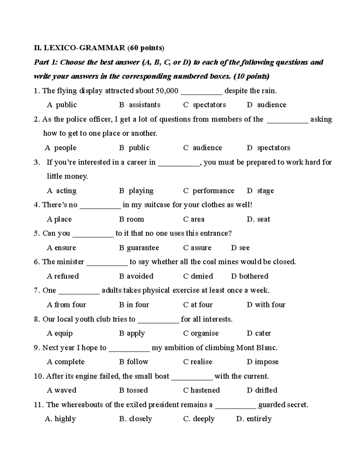 12-1 - Lexico-Grammar Practice Test and Answer Key - Studocu