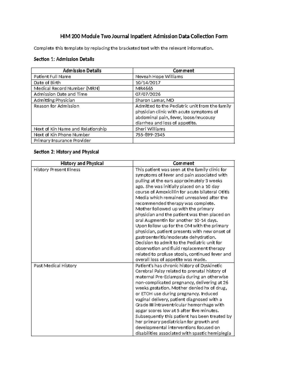 HIM 200 Module Two Journal: Inpatient Admission Data Collection - Studocu