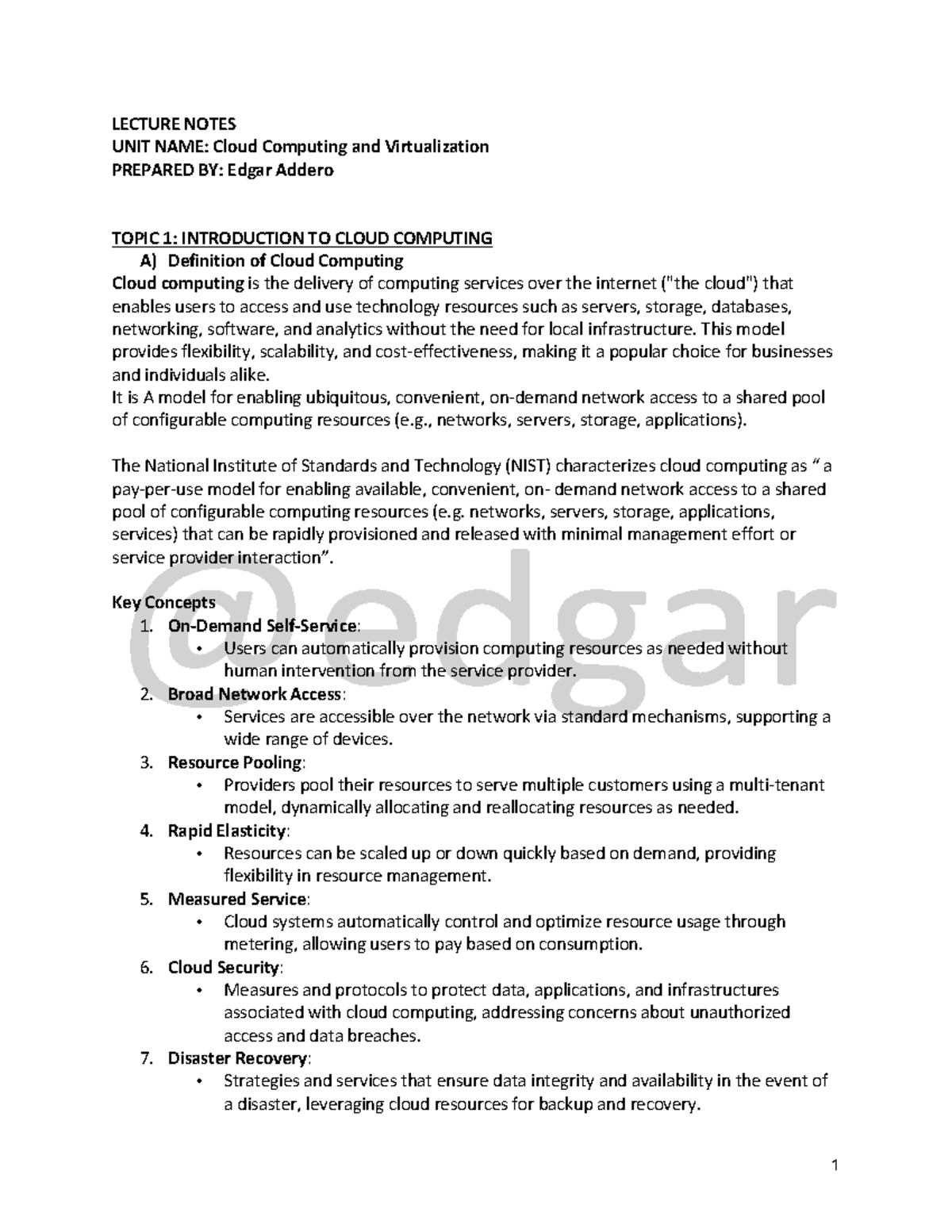 Lecture Notes Cloud Computing AND Virtualization final - LECTURE NOTES ...