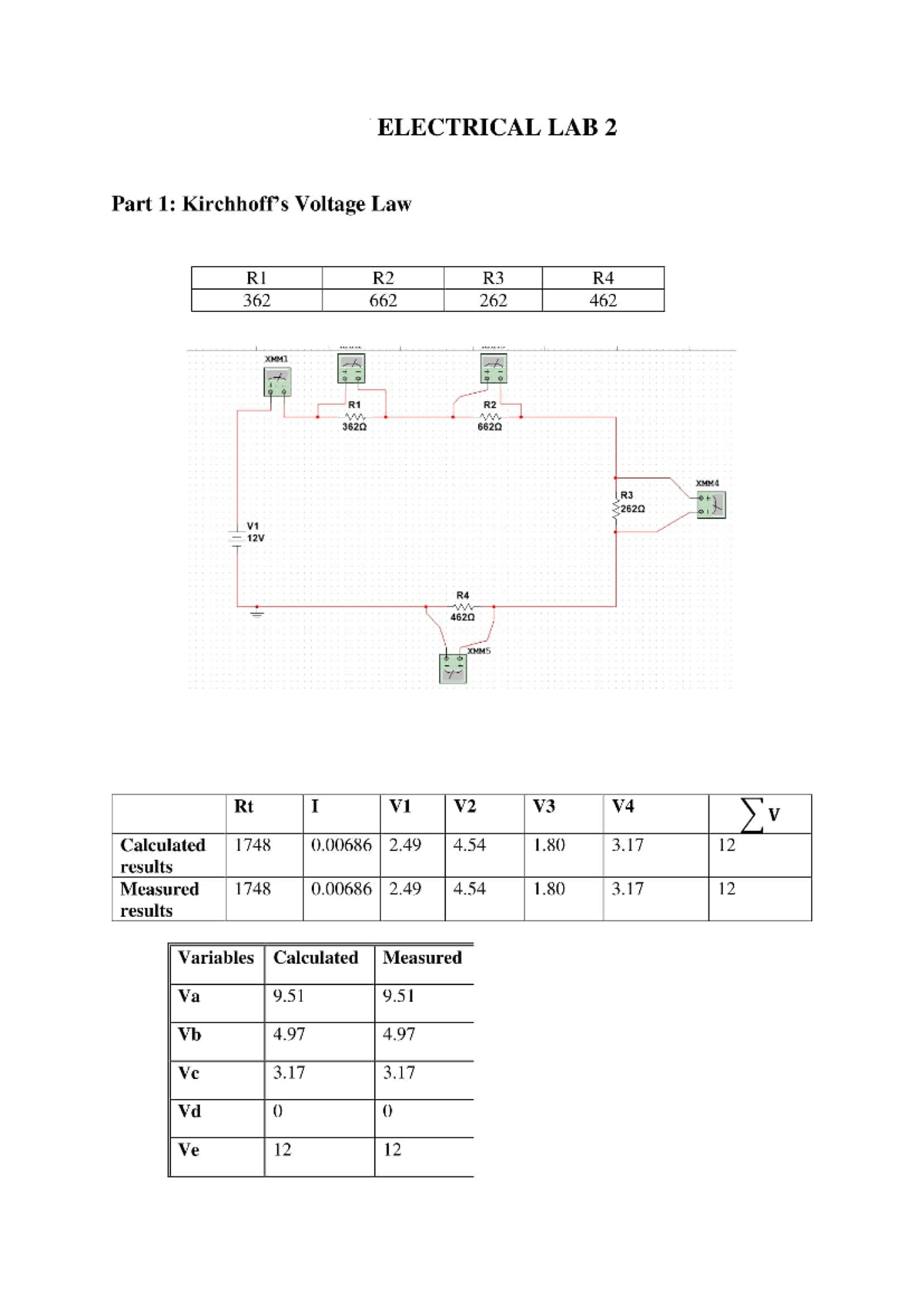 Electrical Lab 2: Experimental Procedures and Key Findings - Studocu