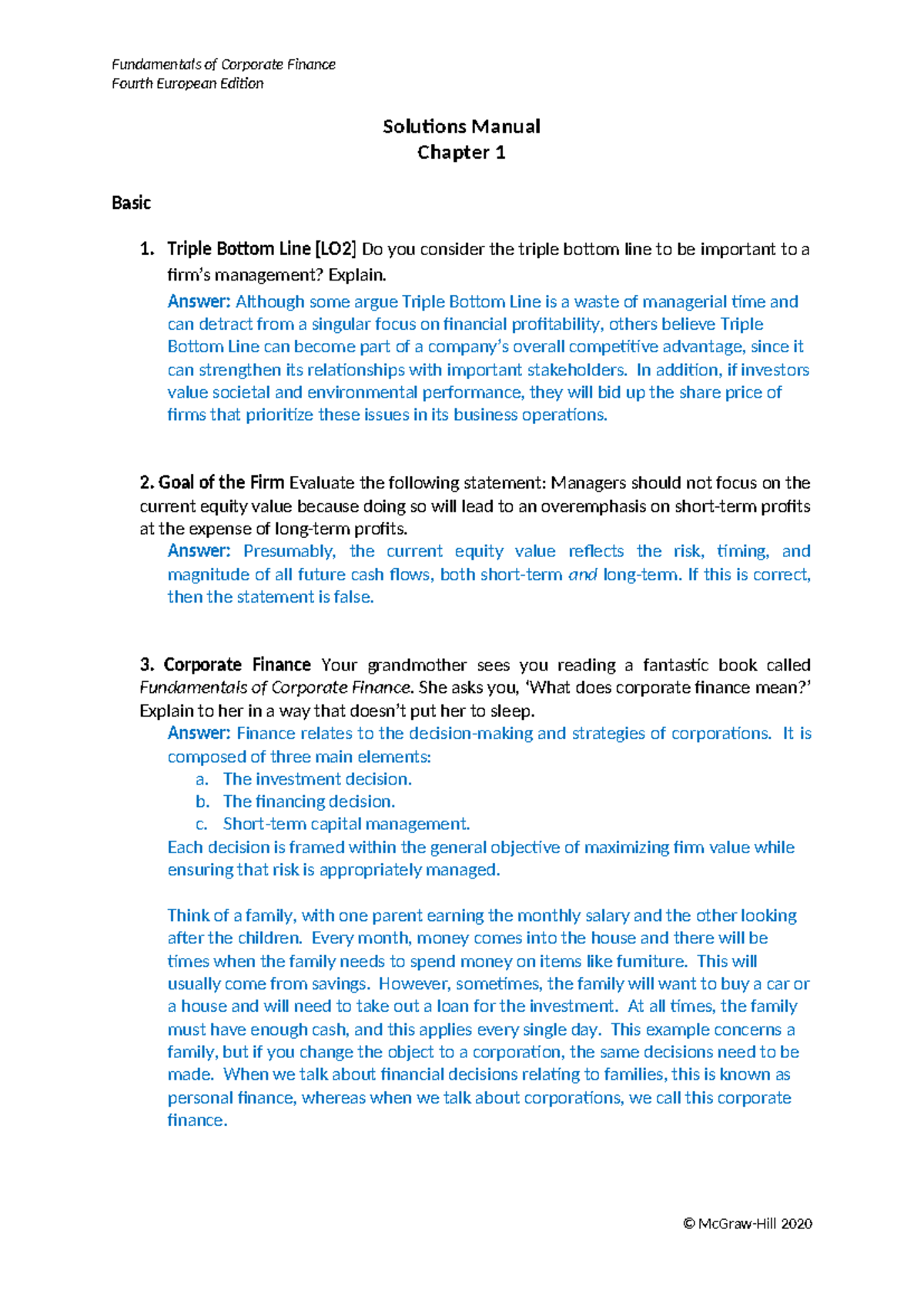 Ch1 Solutions Manual: Understanding Corporate Finance Concepts - Studocu