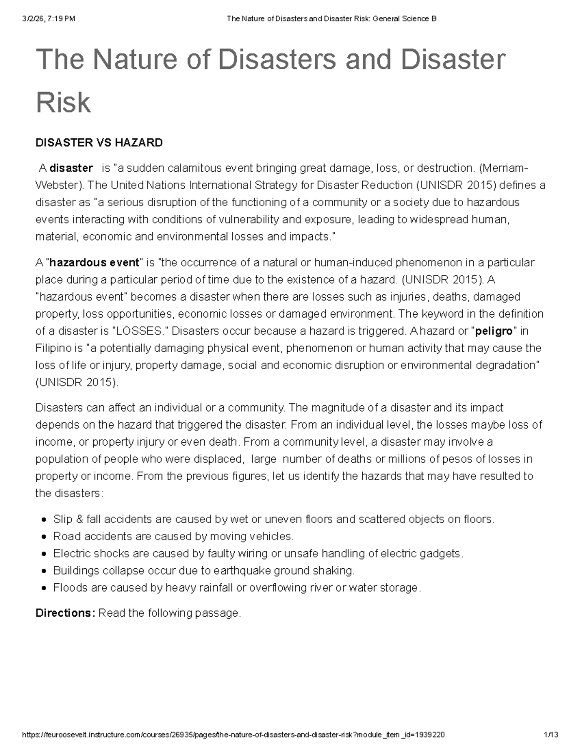 The Nature of Disasters and Disaster Risk: General Science B Overview ...