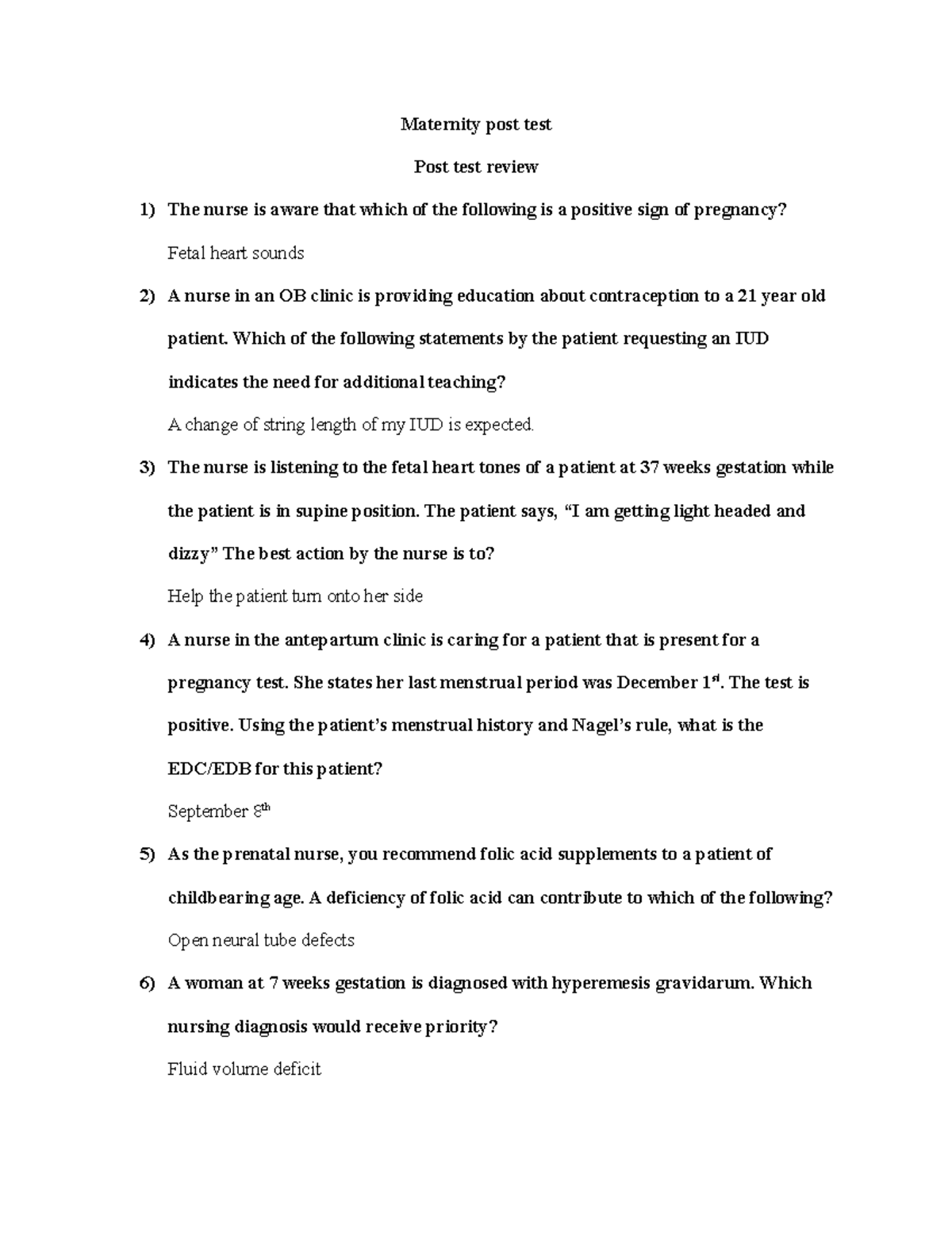 Maternity Nursing Posttest Review: Key Concepts and Considerations ...