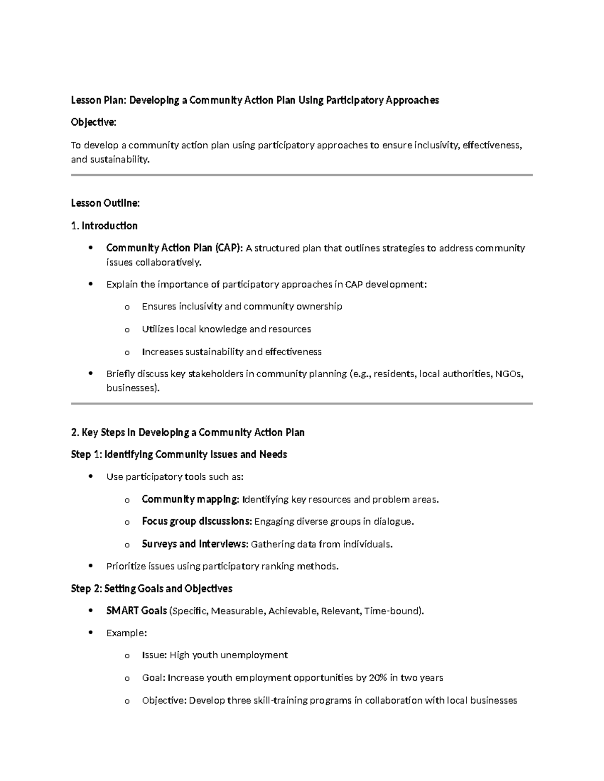 Developing community action plan - Lesson Plan: Developing a Community ...