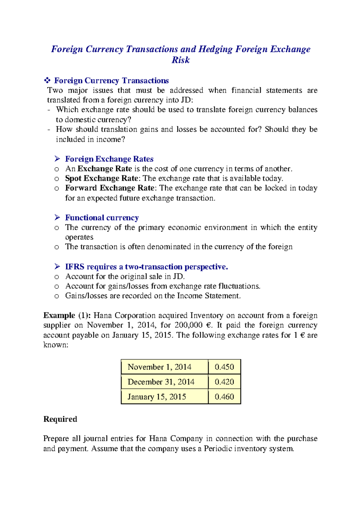 Ch7 - Foreign Currency Transactions & Hedging FX Risk Guide - Studocu