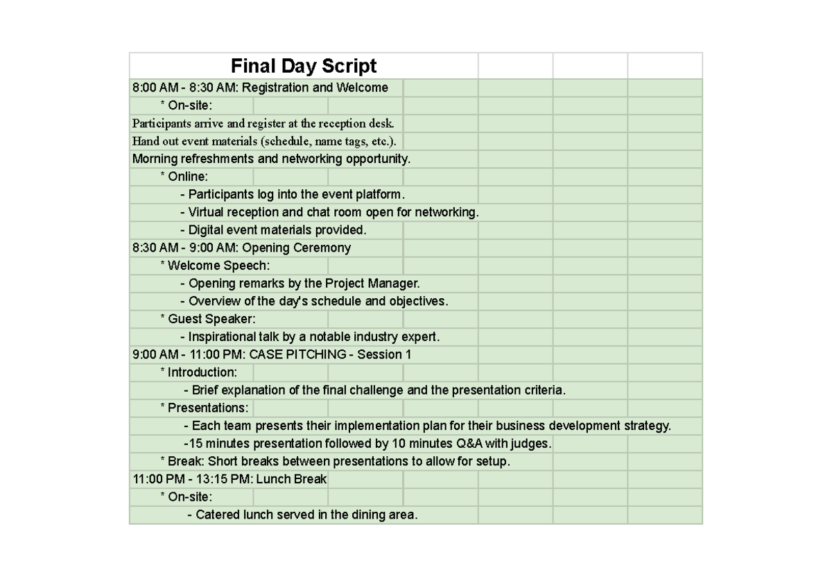 A. Program Situation - 2.4. Event script - Final Day Script 8:00 AM - 8 ...
