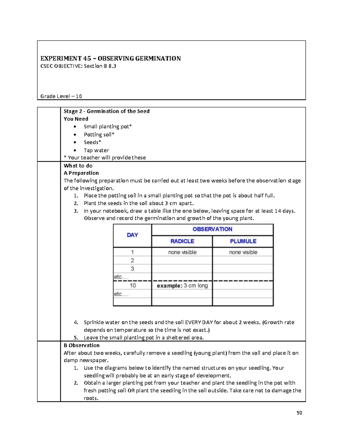 Biology CSEC Lab Manual: Germination & Earthworm Observations (Part 4 ...