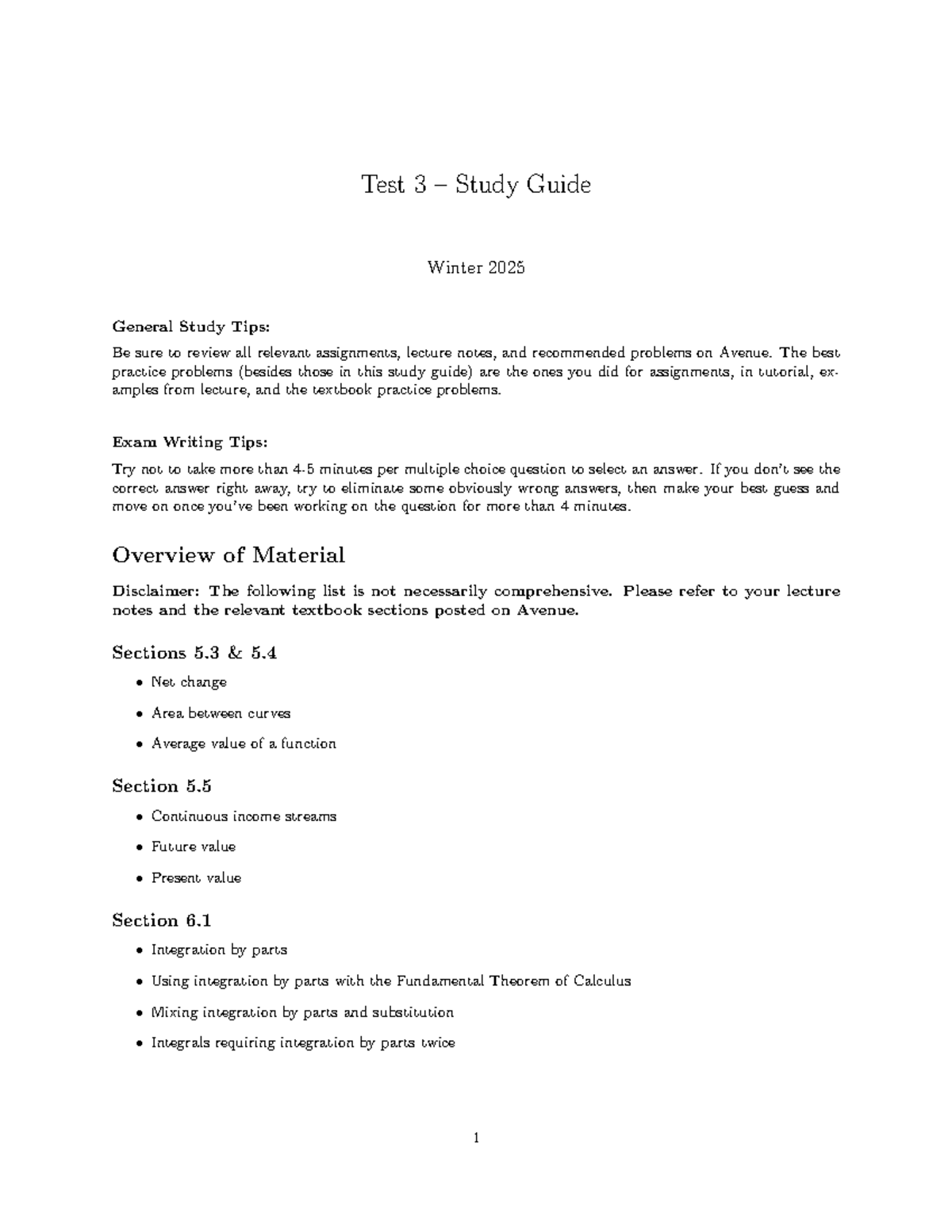 MATH 101 Test 3 Study Guide: Key Concepts & Exam Strategies - Studocu