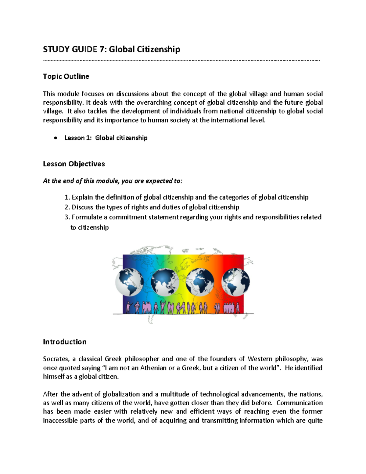TCW Study Guide 7: Understanding Global Citizenship Concepts - Studocu