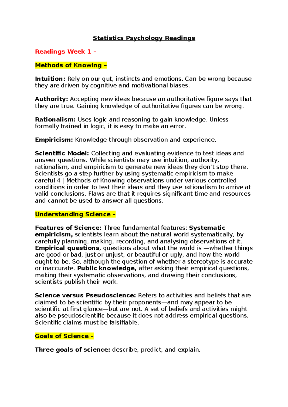 Statistics in Psychology (PSY 101) Week 1-8 Comprehensive Notes - Studocu