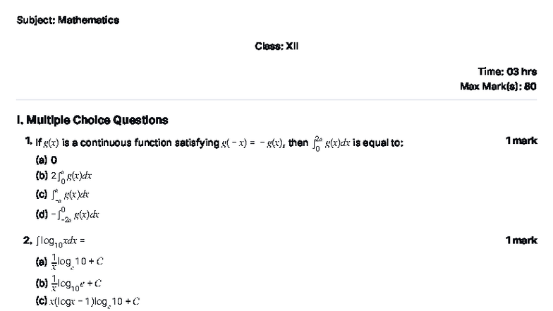 Terminal 2 Maths Paper 1 - Class XII Exam Questions and Solutions - Studocu