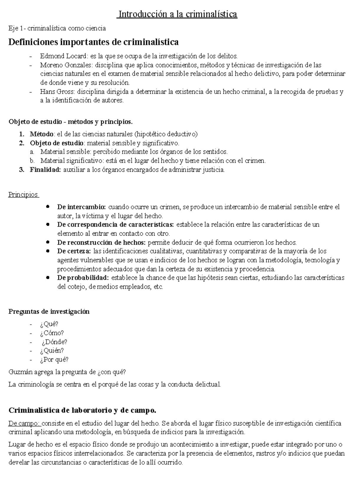 Resumen de Criminalística: Definiciones y Métodos (EFIP 1) - Studocu