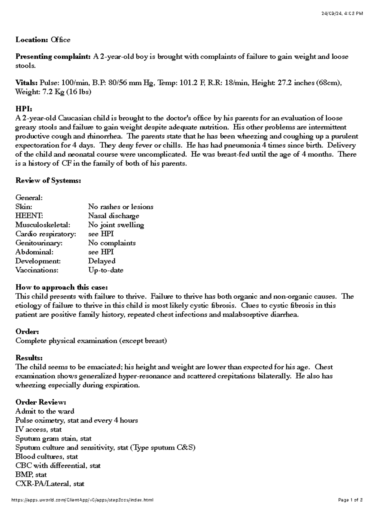 CF Case Study: Understanding Cystic Fibrosis in Pediatrics - Studocu