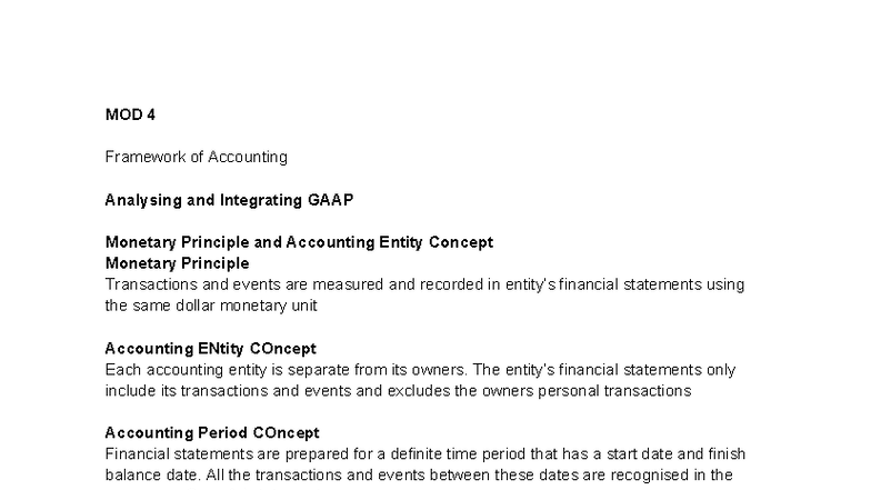 MOD 4 - Lecture Notes on GAAP Principles and Accounting Concepts - Studocu