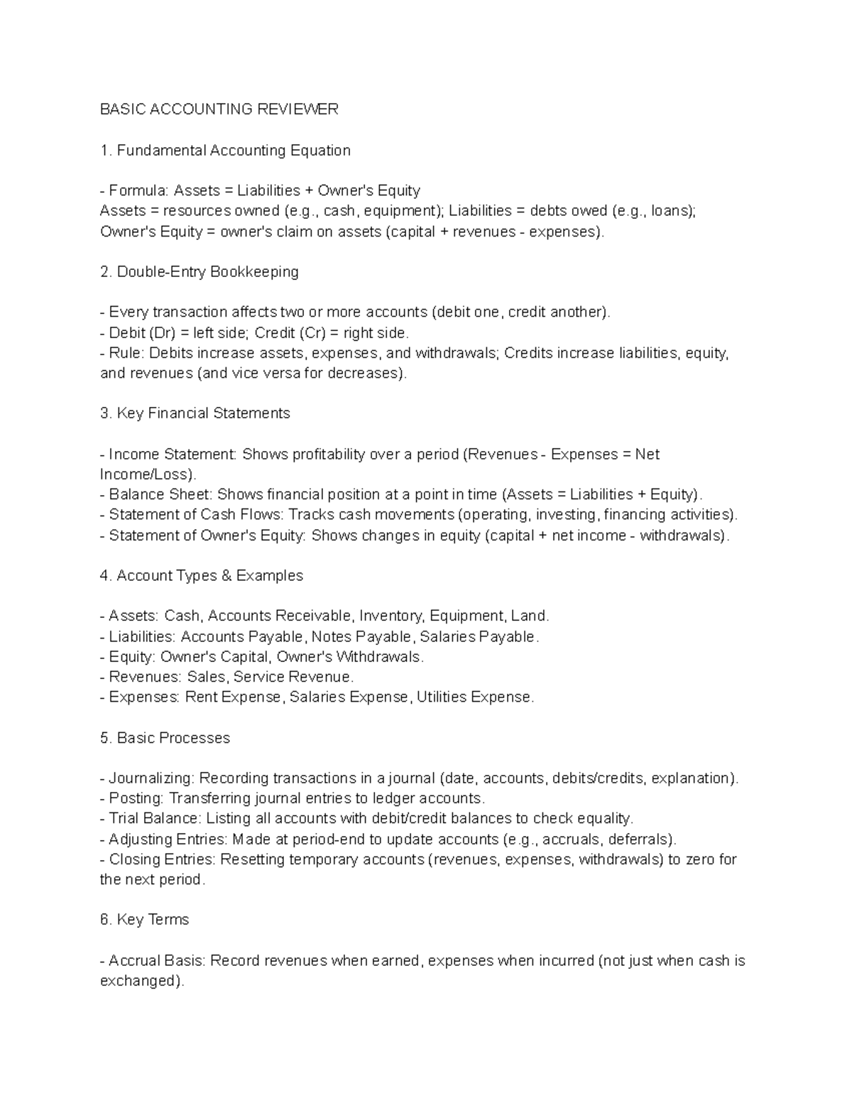 BASIC ACCOUNTING REVIEWER: Key Concepts & Formulas - Studocu