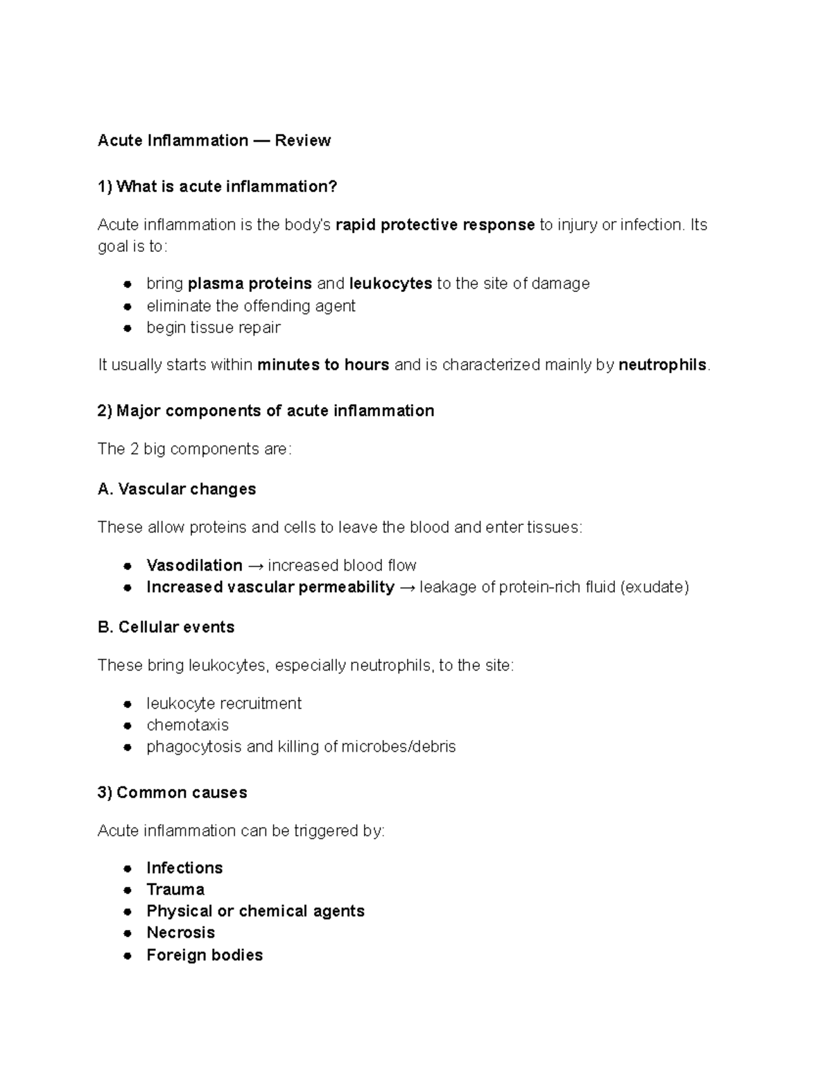 Acute Inflammation Notes: Key Concepts and Mechanisms - Studocu