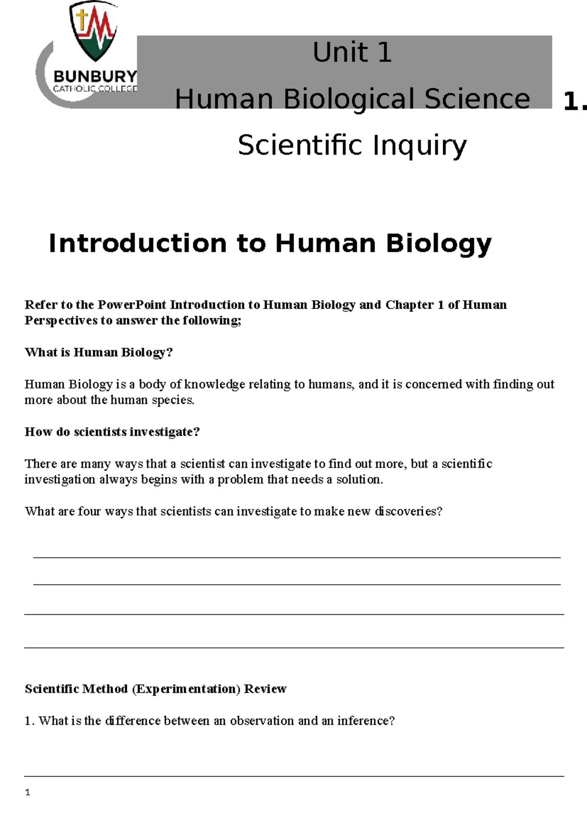 Unit 1: Scientific Inquiry in Human Biology - Surface Area & Volume ...