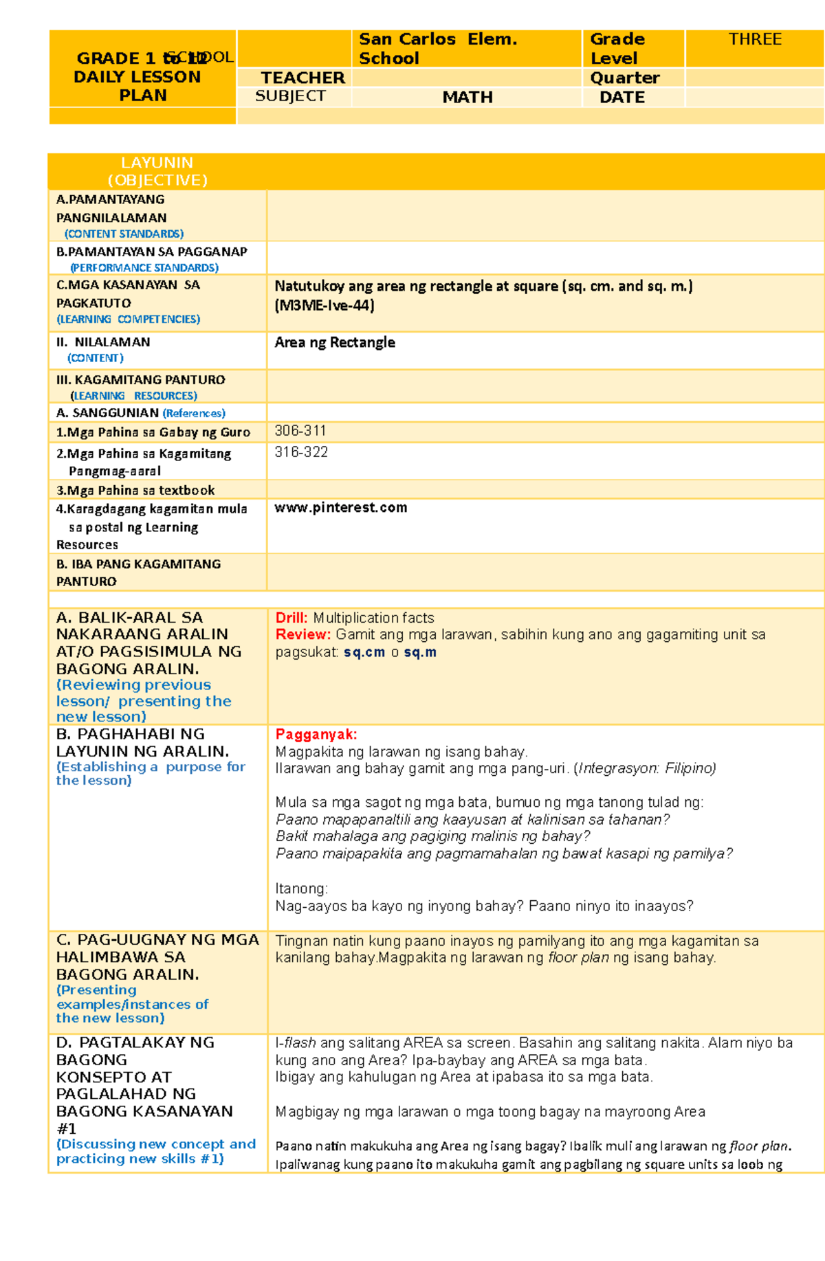 MATH 3 COT 2 - Lecture notes 100 - GRADE 1 to 12 DAILY LESSON PLAN ...