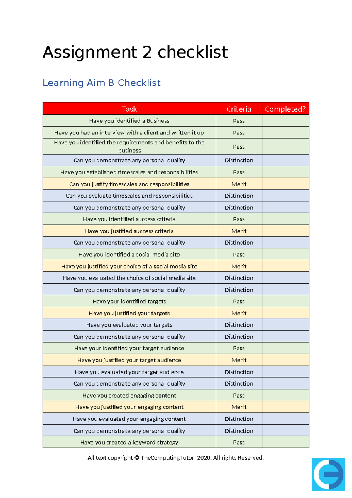 Assignment 2 Checklist - Assignment 2 checklist Learning Aim B ...