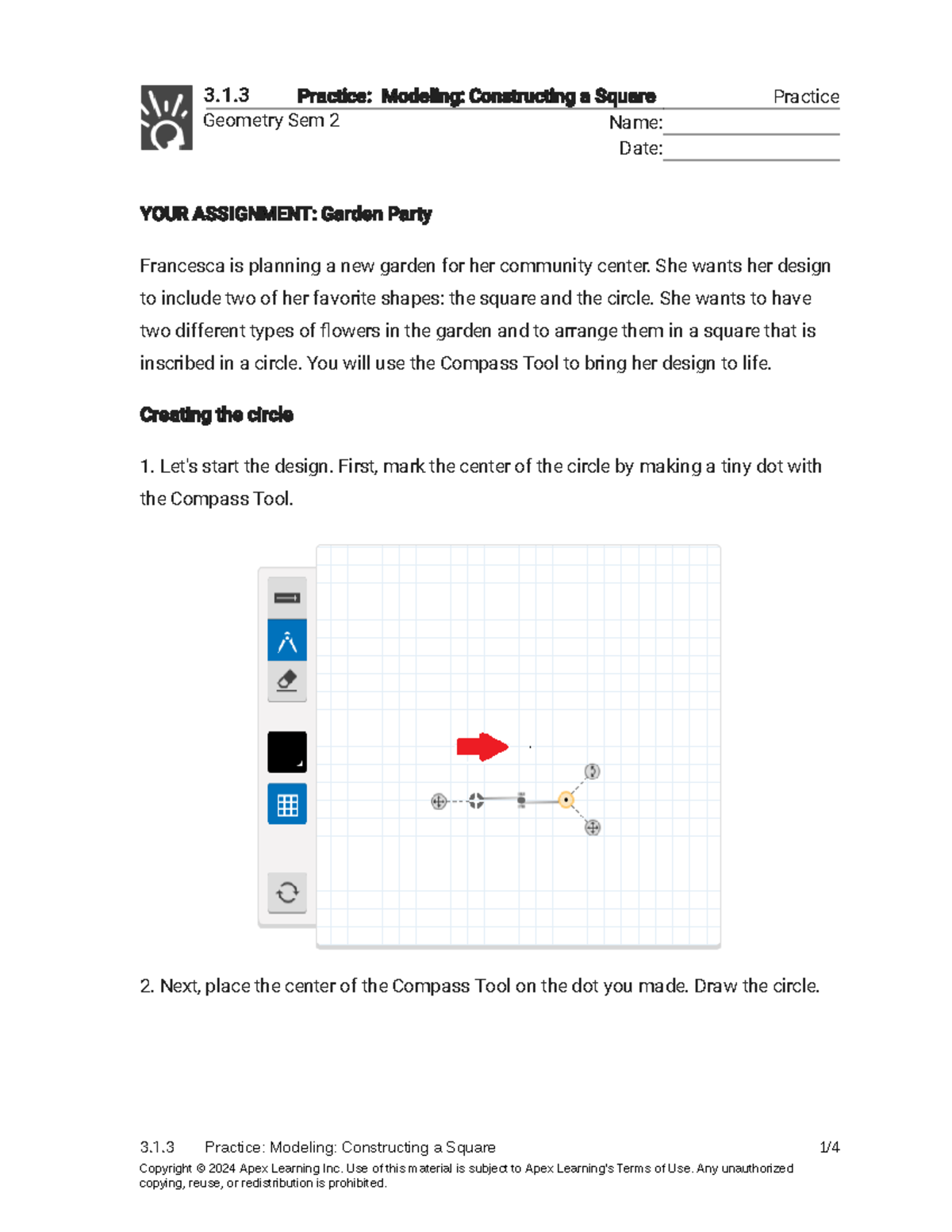 Geometry Sem 2: Modeling Practice - Constructing a Square Assignment ...