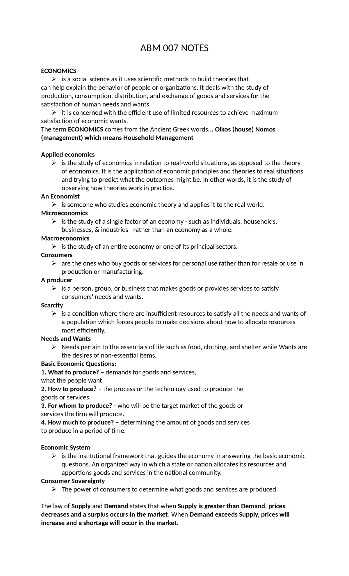 ABM 007 Final Exam Notes: Understanding Economics Concepts - Studocu