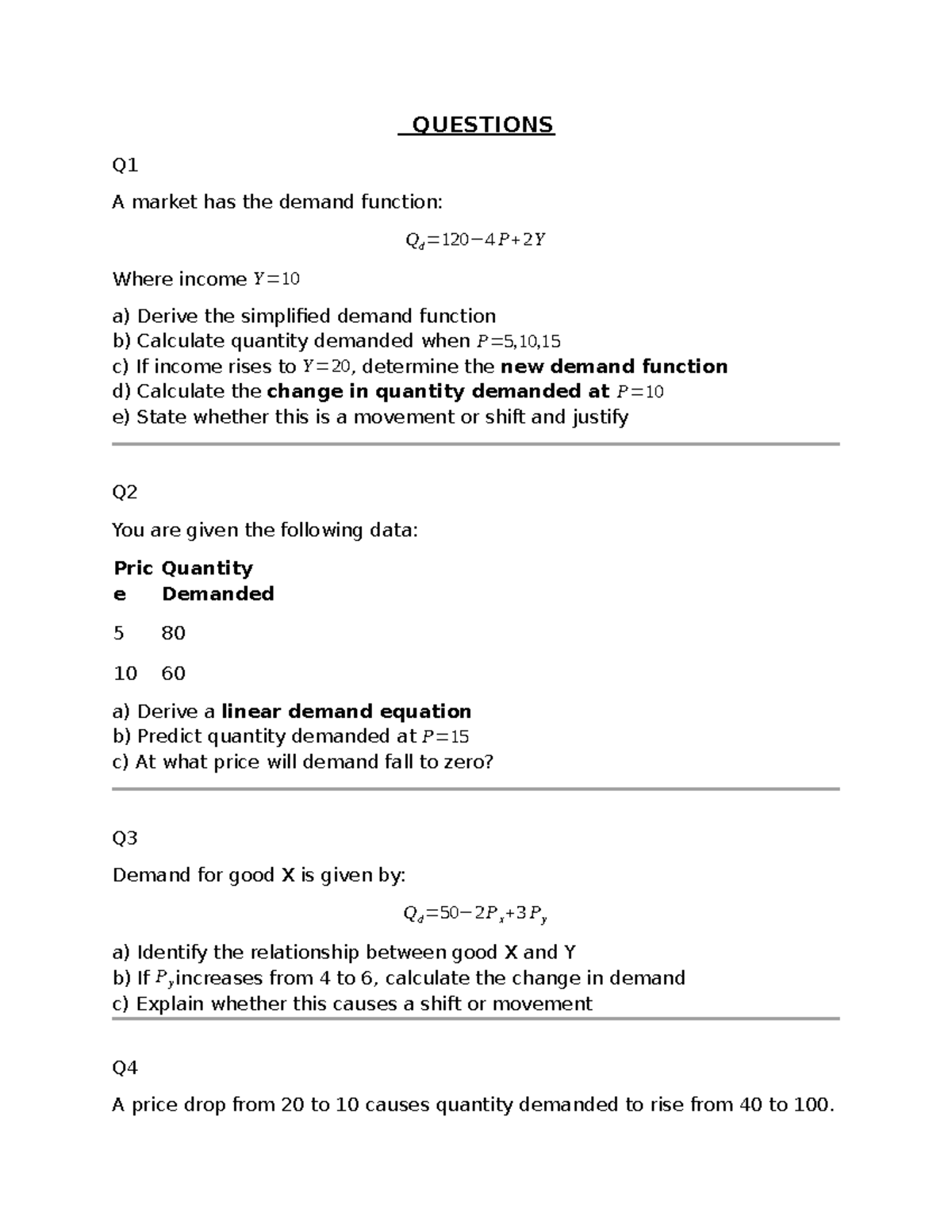 Demand & Supply Questions: Analysis and Calculations (ECO 101) - Studocu