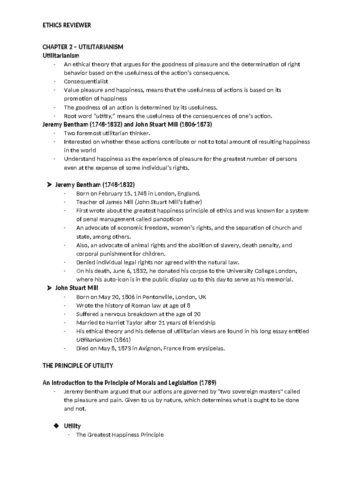Module 9: Exploring Utilitarianism - Key Principles & Critiques - Studocu