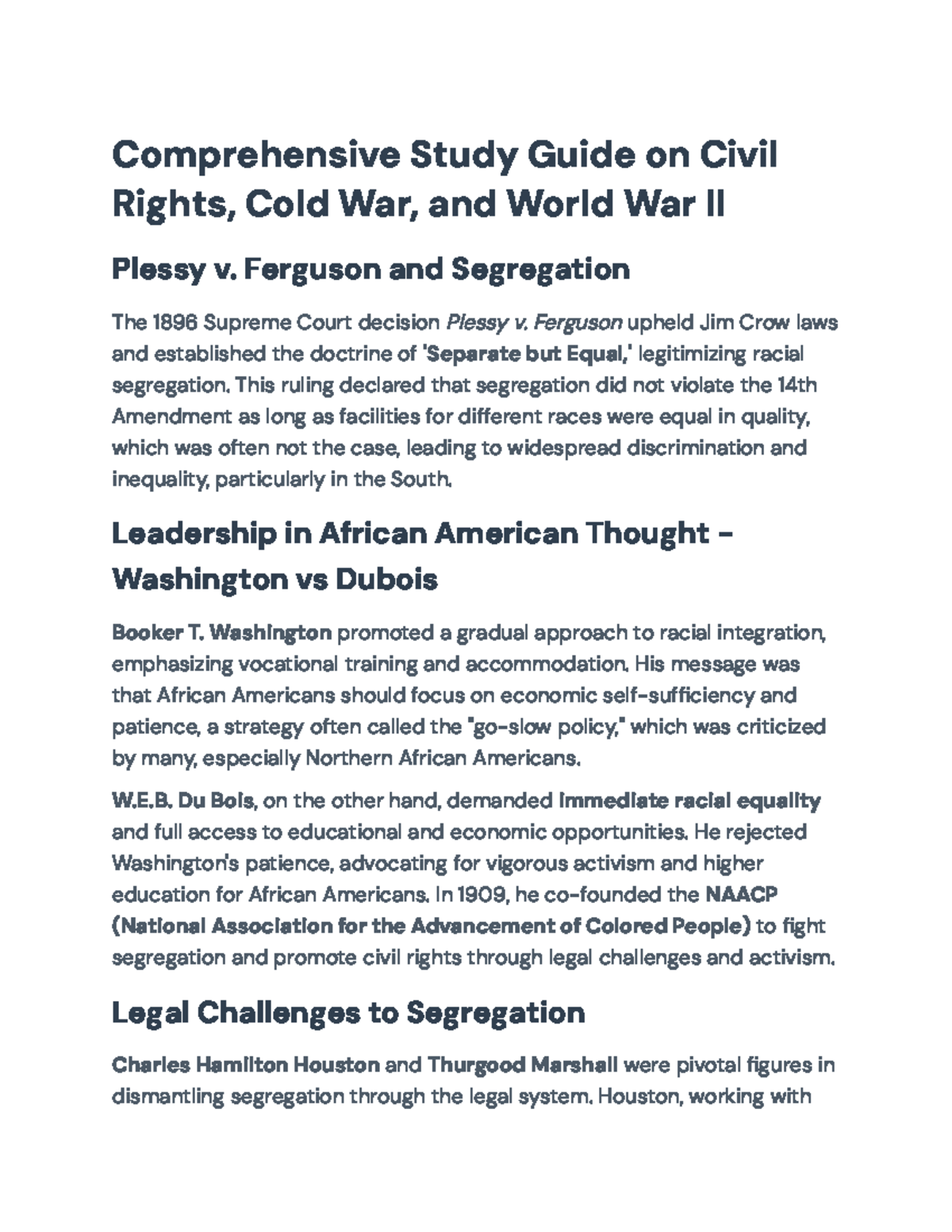 Comprehensive Study Guide: Civil Rights, Cold War, & WWII (HIST 101 ...