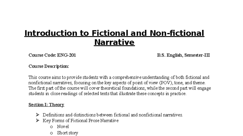 Fictional & Narrative Studies: B.S. English Course Overview - Studocu
