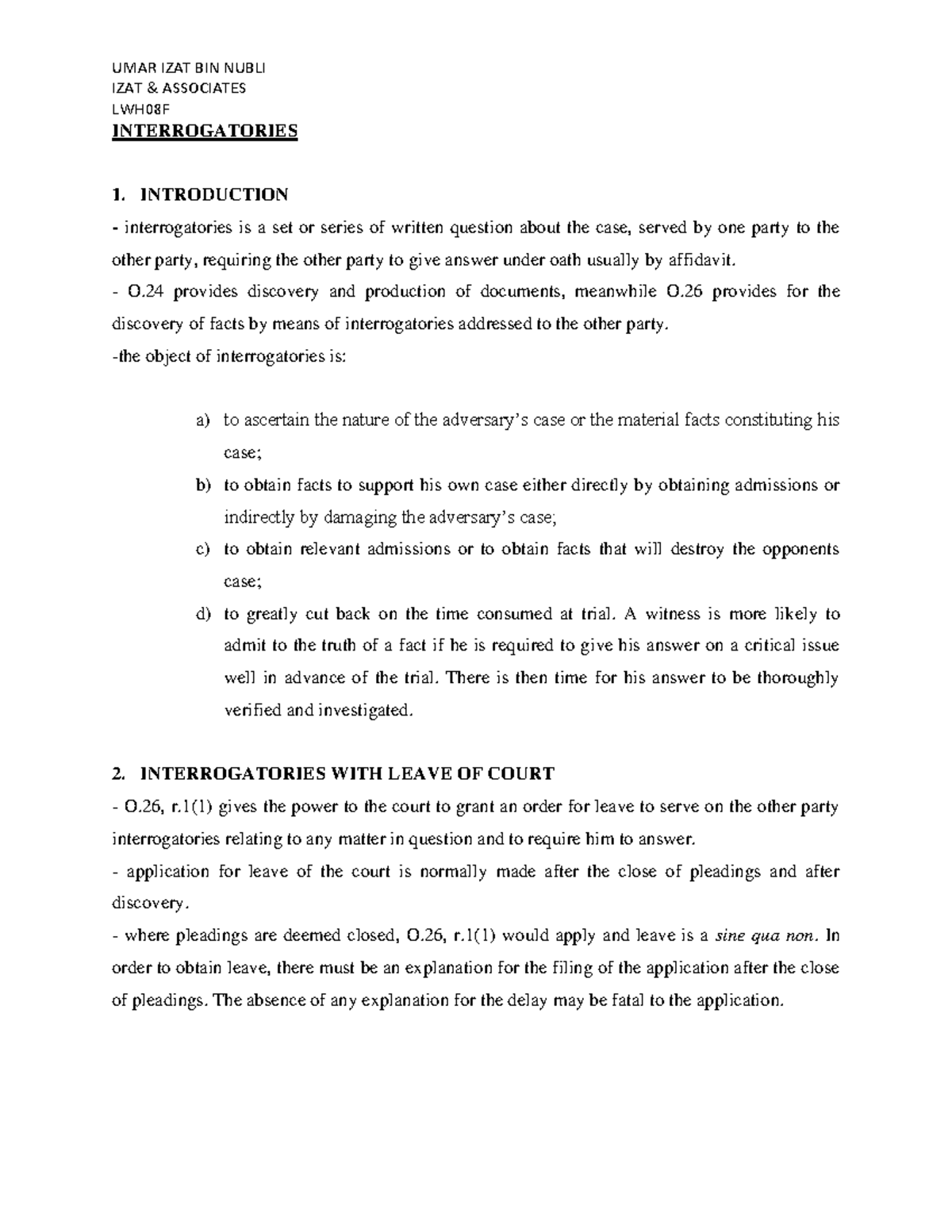 CP II - Interrogatories: Understanding Legal Procedures and Cases - Studocu
