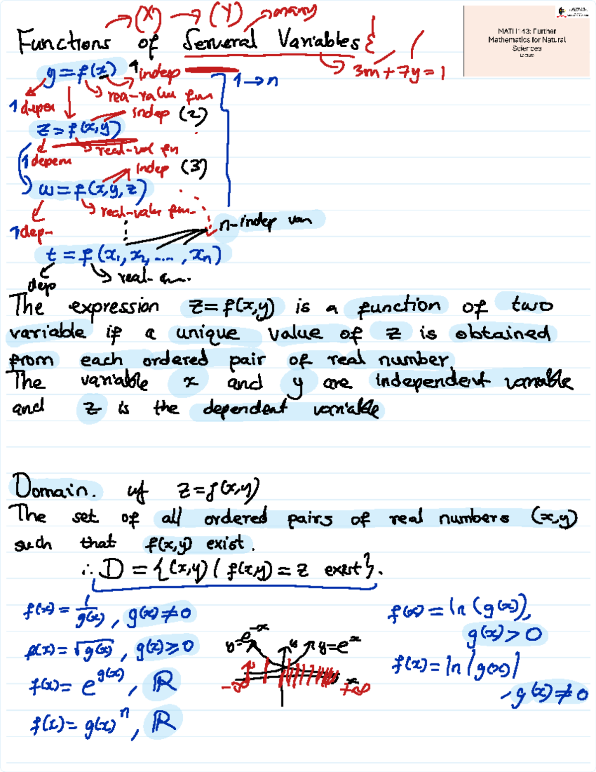 "Math143: Functions of Several Variables - Lecture Notes" - Studocu