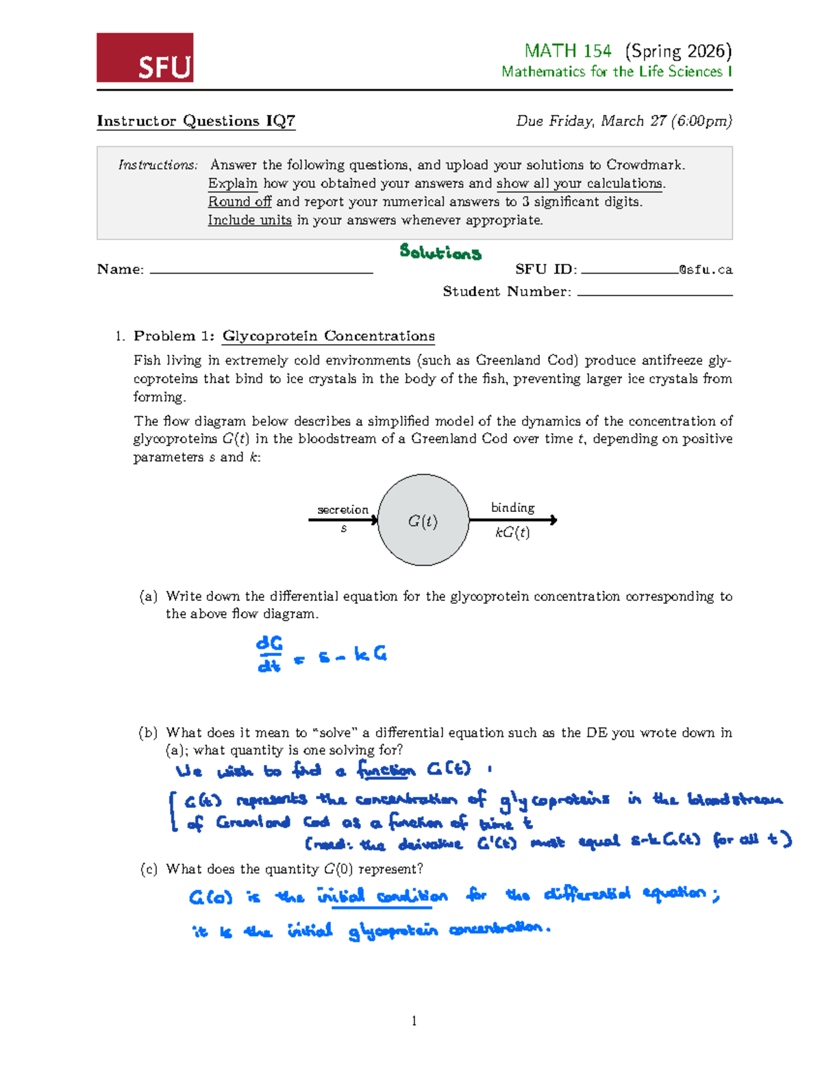 MATH 154 (Spring 2026) IQ7 Solutions for Glycoprotein Dynamics - Studocu