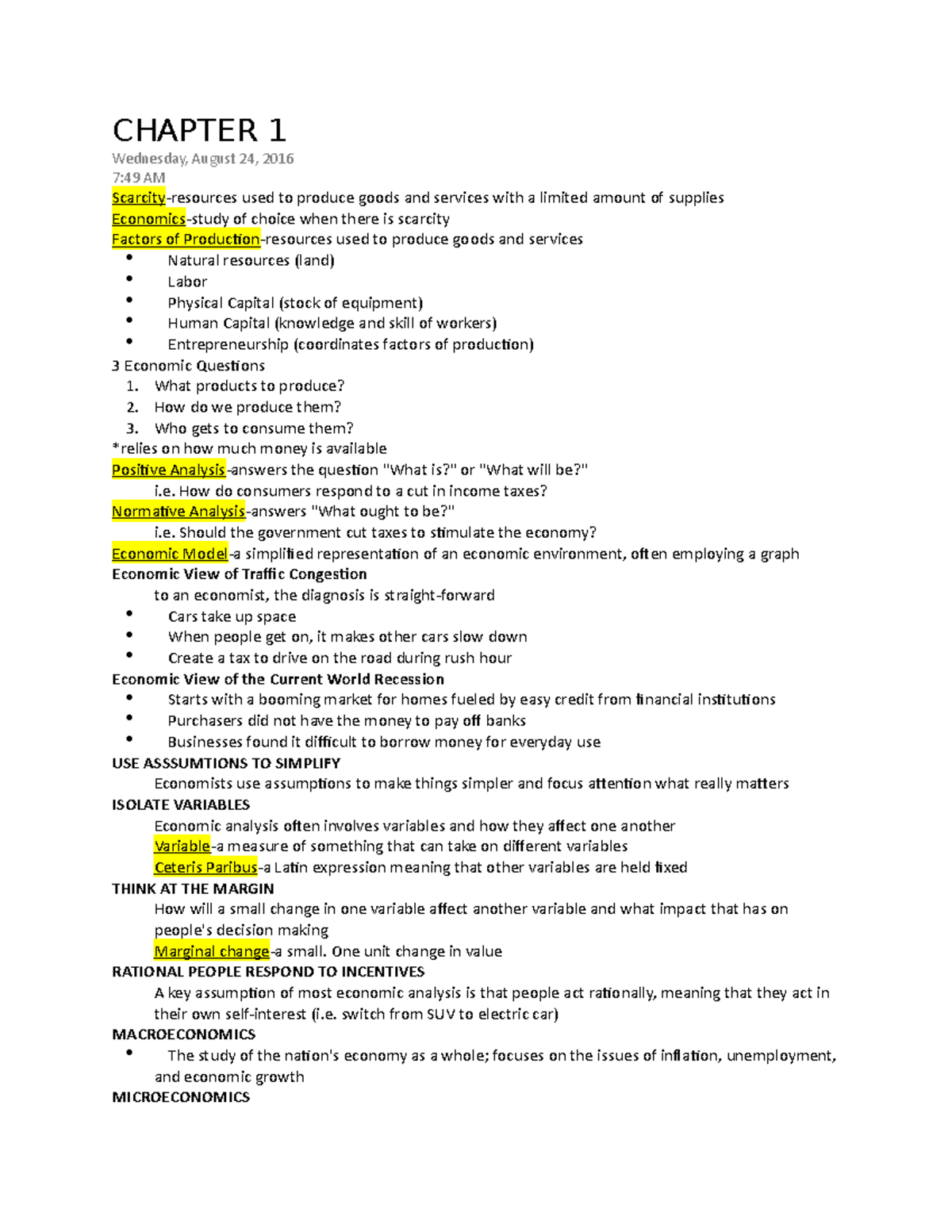ECON 105: Comprehensive Study Notes on Key Economic Principles - Studocu