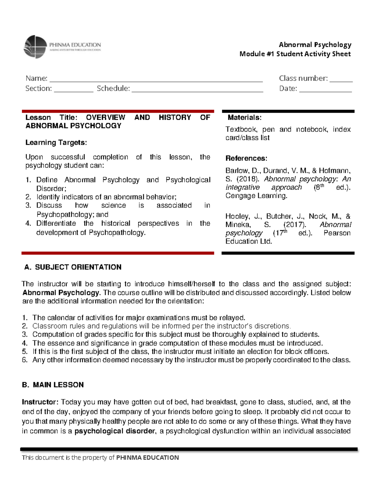 Abpsy SAS Lesson 1: Overview & History of Abnormal Psychology - Studocu