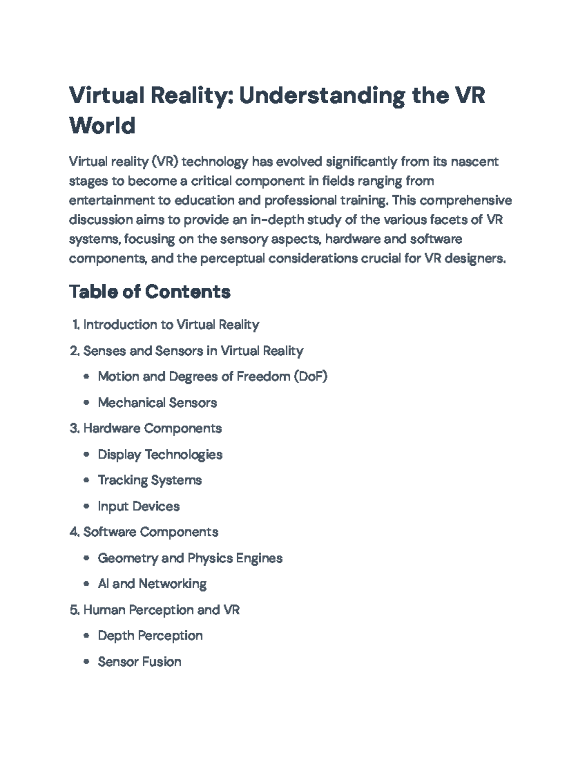 Understanding Virtual Reality Technology: Components and Challenges ...
