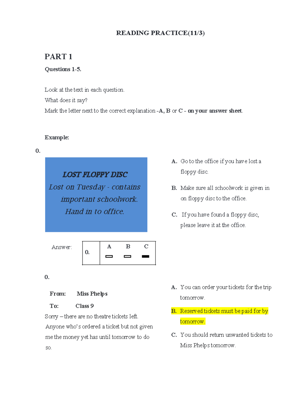 Reading Practice 1 - Comprehension Questions & Answers - Studocu