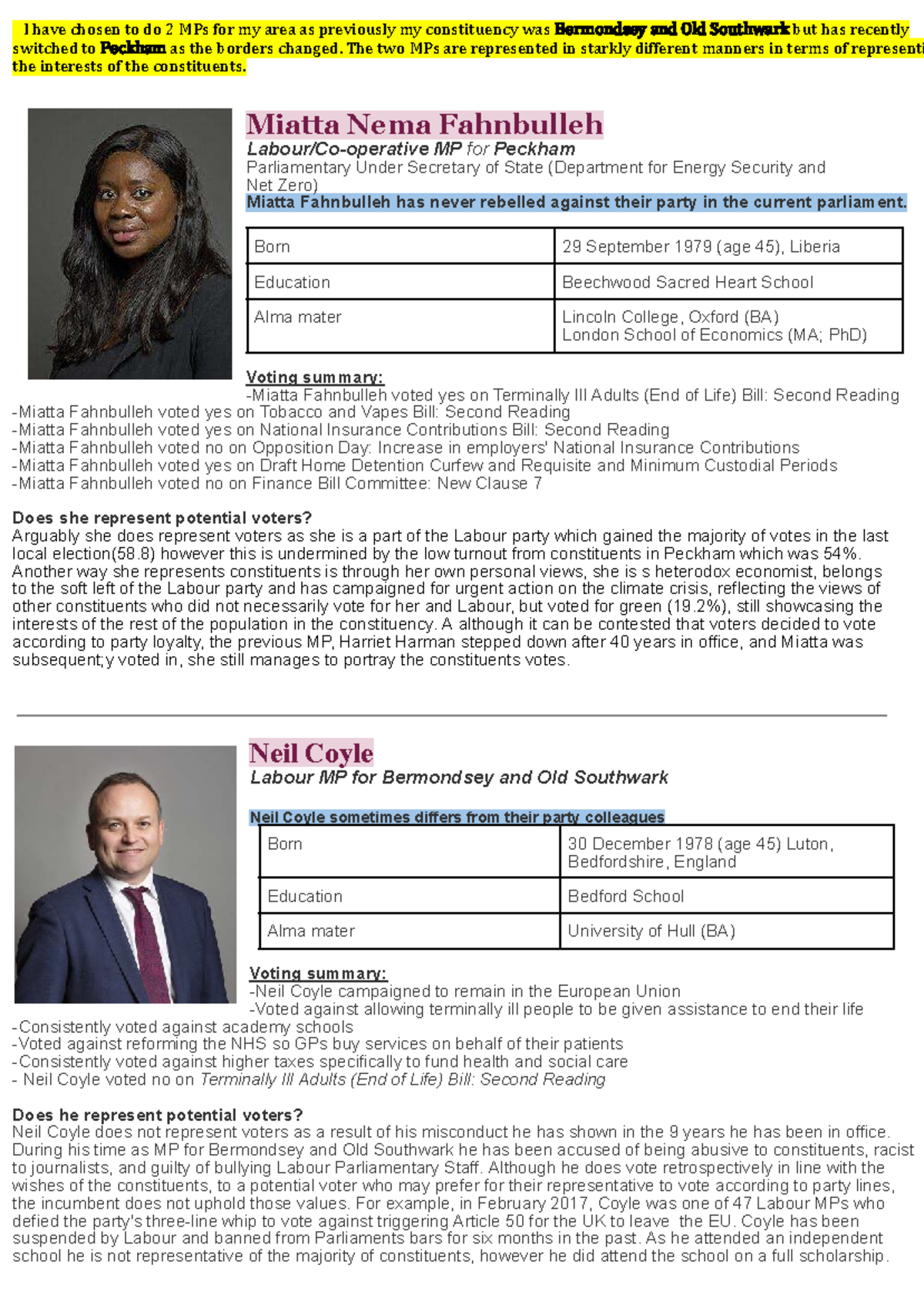 MP Profiles: Miatta Fahnbulleh & Neil Coyle - Constituency ...