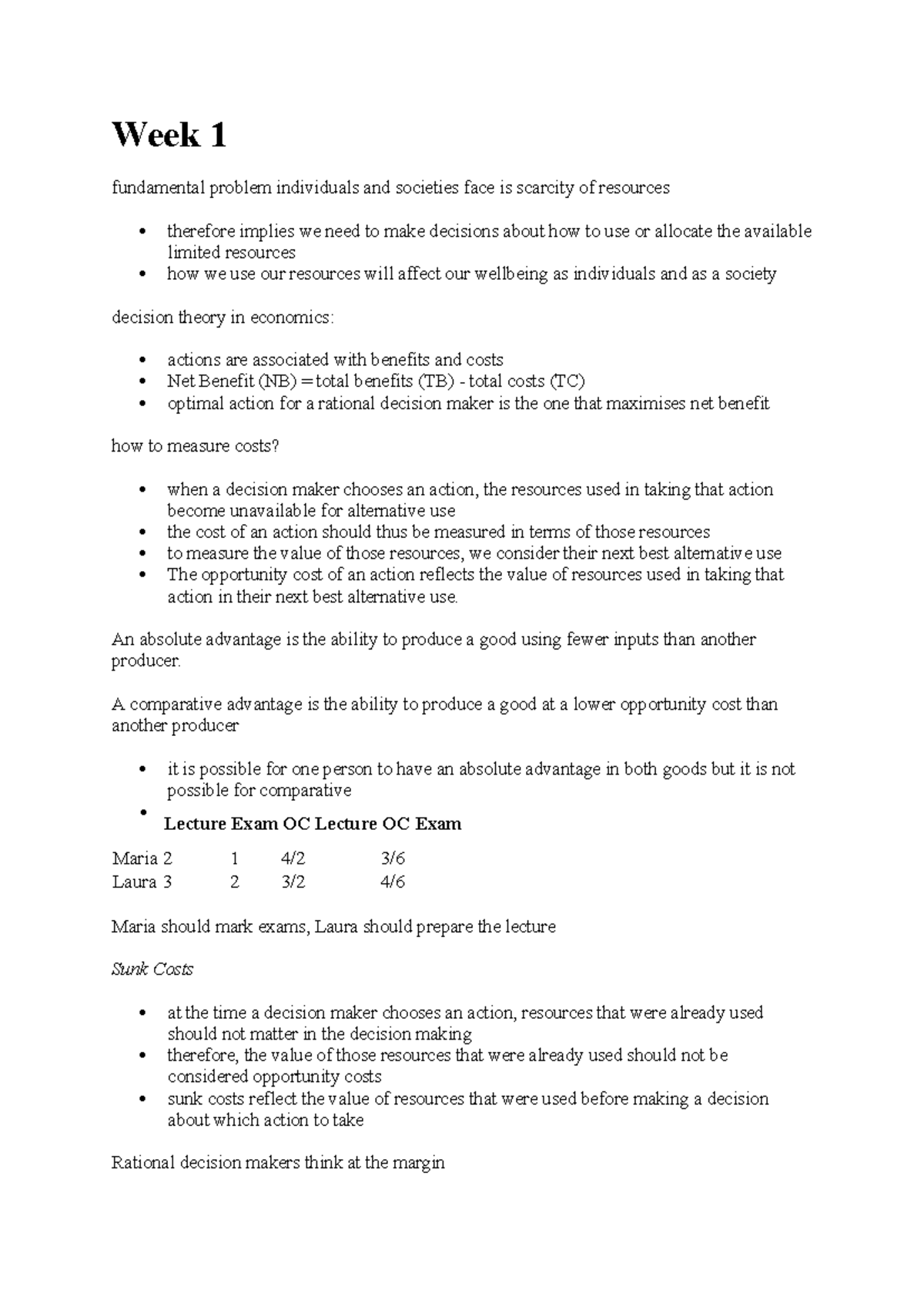 ECO 101 - Week 1 Lecture 2 Notes on Scarcity and Decision Theory - Studocu