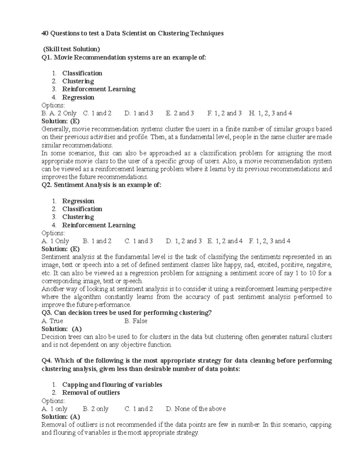 ML1 - 40 Questions on Clustering Techniques for Data Science - Studocu