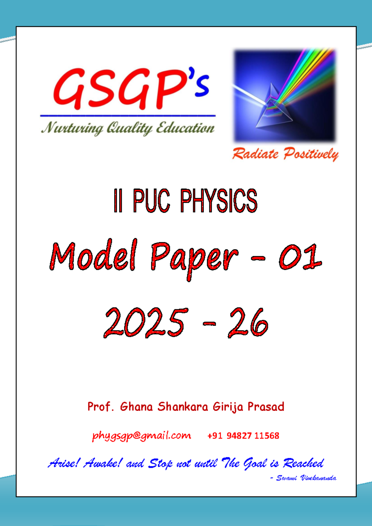 II PUC PHYSICS MODEL PAPER 01 (2025-26) - Prof. GSGP's Exam Guide - Studocu