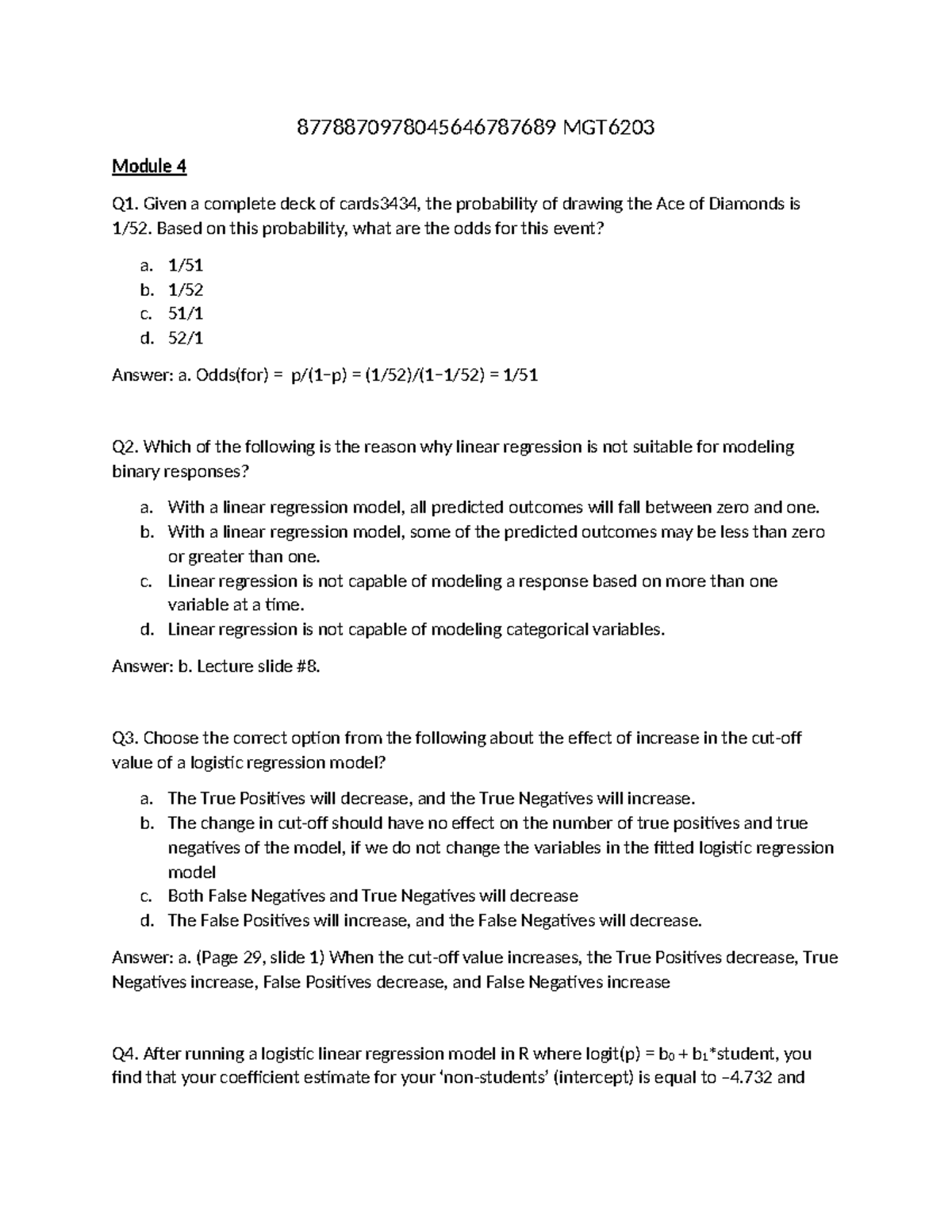 MGT6203 HW2 Part 28 - Probability & Logistic Regression Notes - Studocu