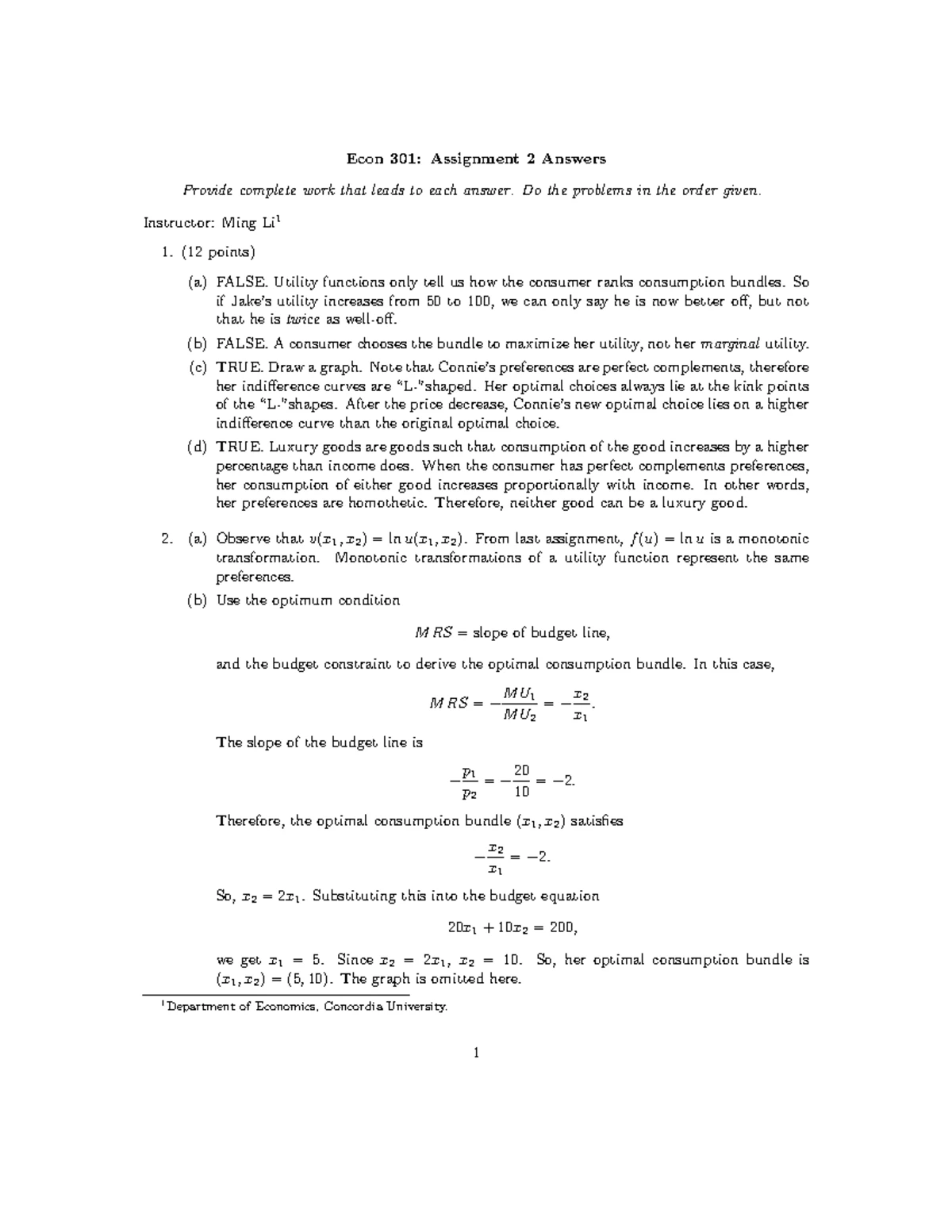 Econ 301,Assignment 3 - N/A - Econ 301 – Assignment # 3 Student #1 Name ...
